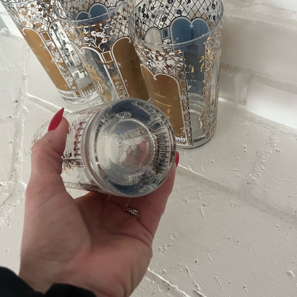 Vintage MCM 22 Karat Gold Rocks Glasses Blue Birdcage Set of 4 Georges Briard - Picture 10 of 14